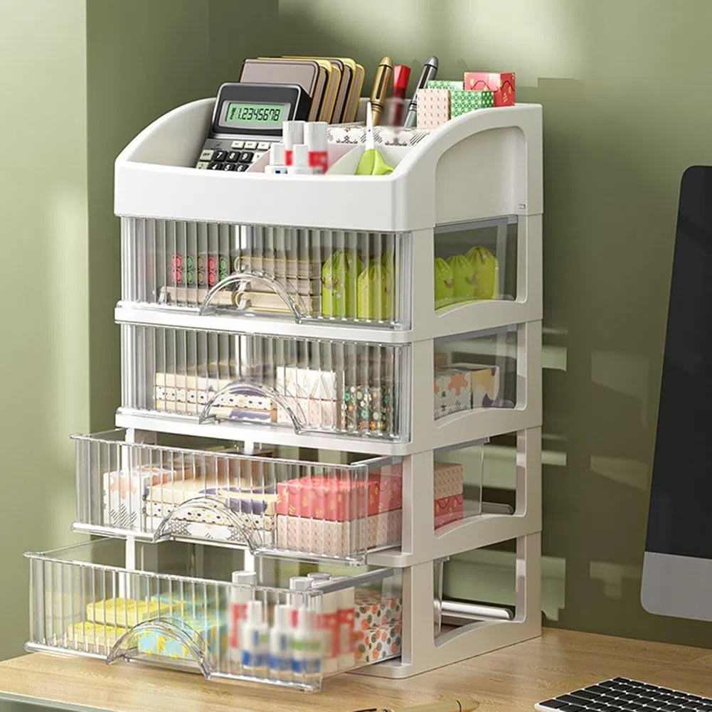 Caja de almacenamiento de maquillaje blanca con cajones, organizador de cosméticos ABS tocador, compartimentos ajustables para el cuidado de la piel y joyas, rosa