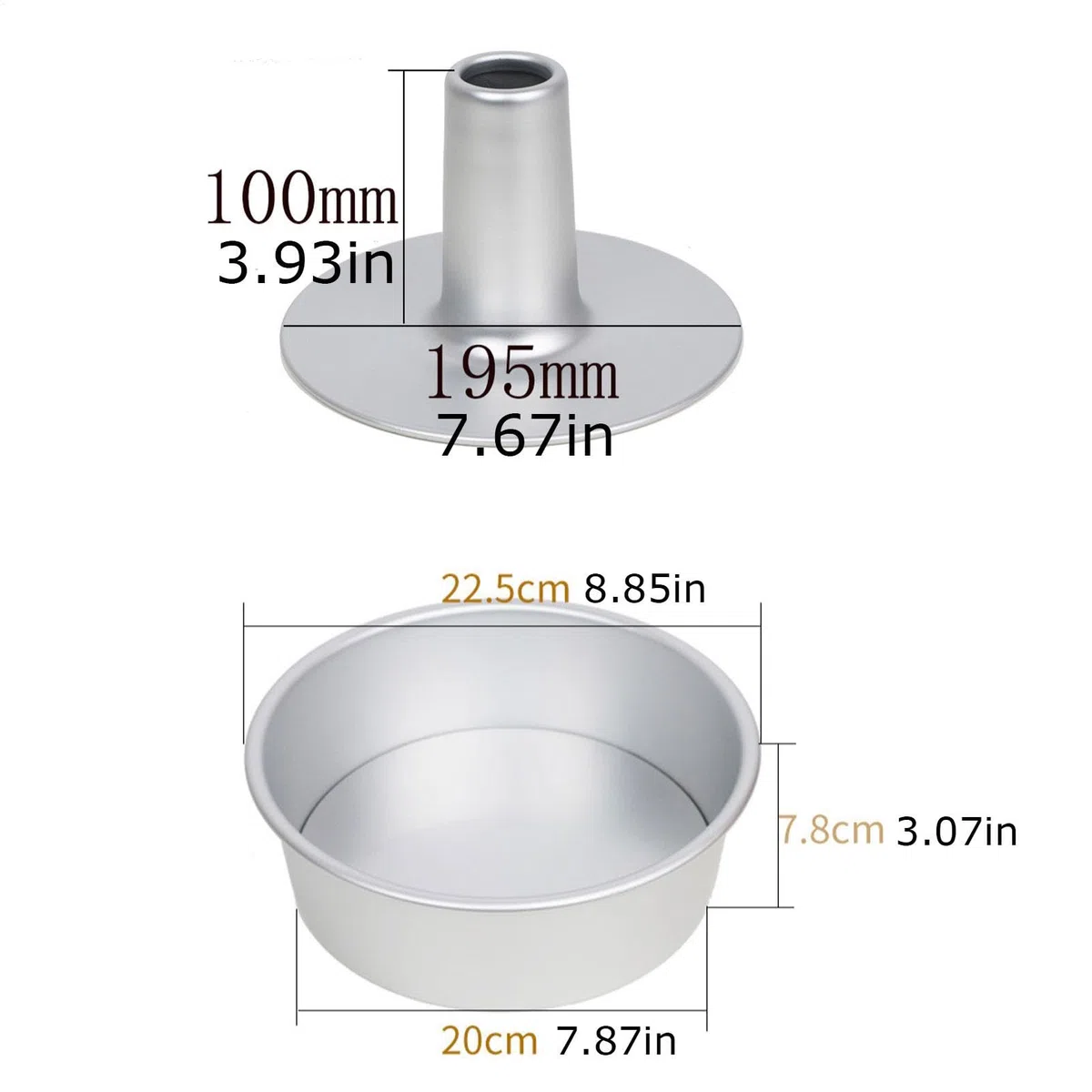 Molde para tartas de 8 pulgadas con parte inferior suelta, de gasa de aluminio, antiadherente con tubo, molde para tartas de ángel, molde para tartas de gasa para el hogar y la cocina