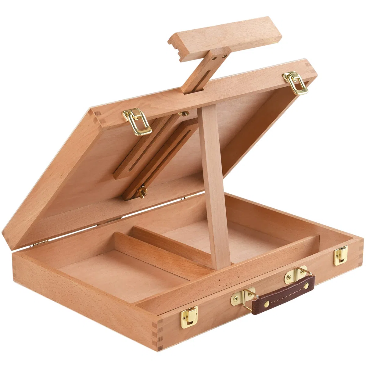 MEEDEN Caballete de mesa, caja de madera maciza de haya para almacenar suministros de arte, pinturas, caballete de arte para artistas, pintura para principiantes, sostiene lienzos de hasta 28''.