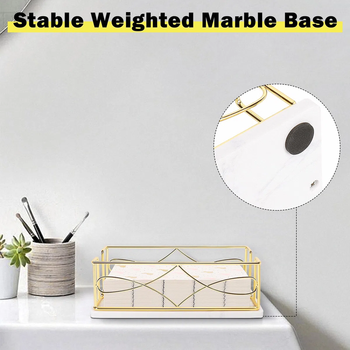Servilletero con base de mármol, dispensador de papel de toalla de invitados para mesa, moderno soporte de servilletas de metal, ideal para todos los accesorios de decoración de cocina