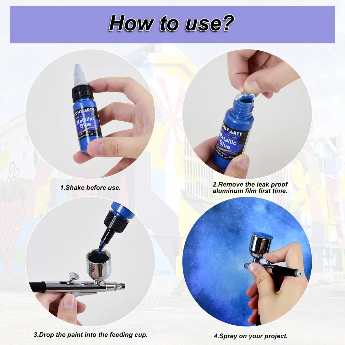 HOMY ARTY Pintura de Aerógrafo, 30 Colores Acrílico con 3 Diluyentes de Aerógrafo, a Base de Agua, Pintura Aerógrafo para Metal, Modelos de Plástico, Lienzo