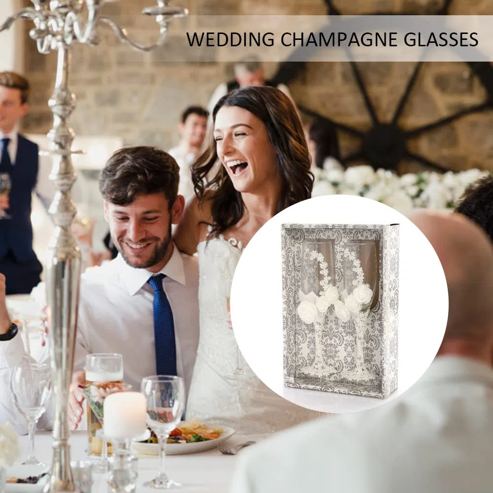 Copas de vino de boda para novia y novio | Copas de champán de boda de encaje para novios,Copas de champán personalizadas grabadas de boda, juego de copas de champán