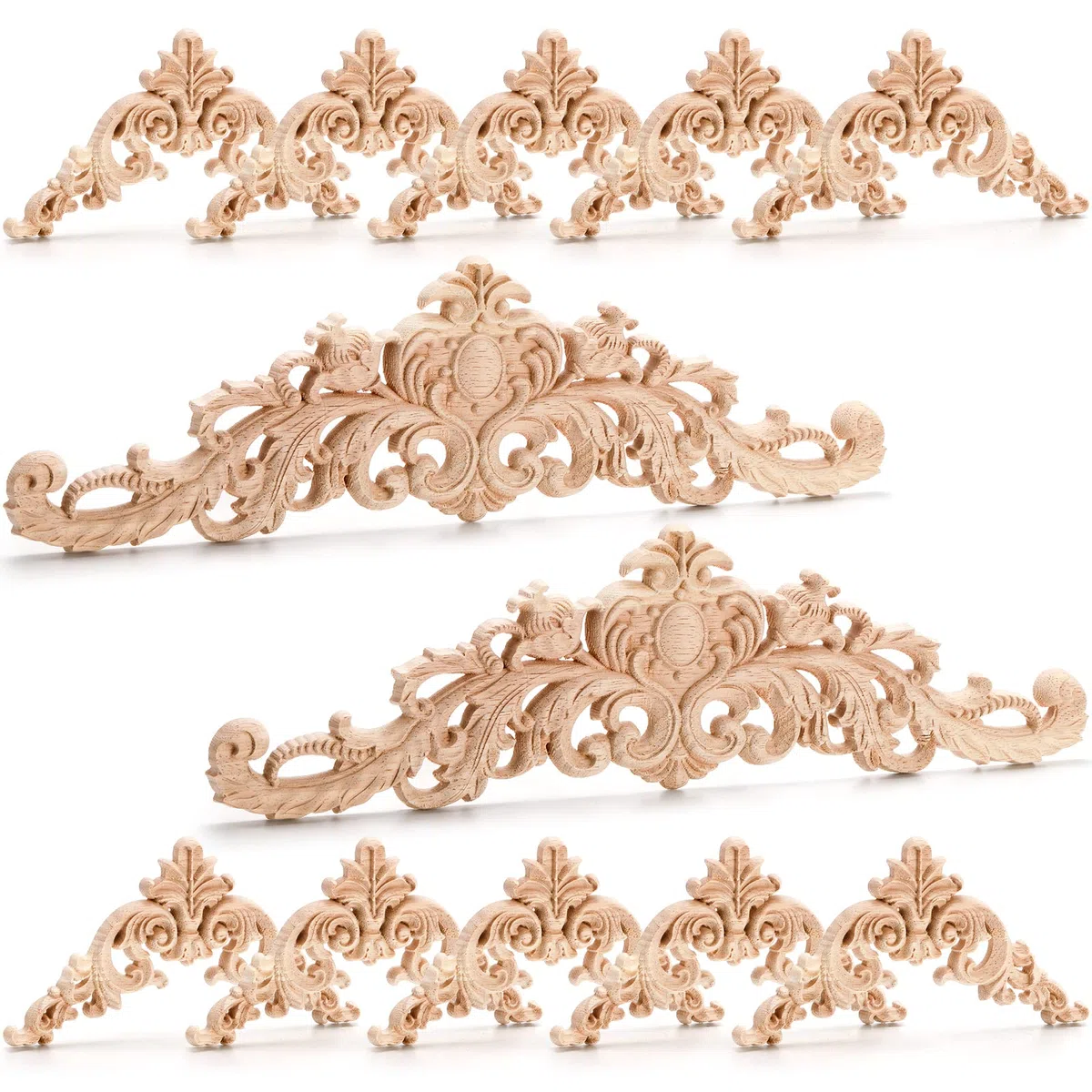 Coloch 12 apliques de madera, adornos decorativos de madera tallados sin pintar, para cama, puerta, armario, tocador, decoración de muebles, 2 tamaños