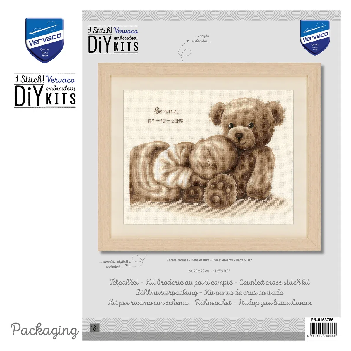 Vervaco Kit Punto De Cruz Bebe Nacimiento Regalos DIY Completo BEBÉ Y OSO Creativo Manualidades Creatividad Adultos Decoracion Pared Bordar Kit Principiantes ca. 28 x 22 cm Cross Stitch
