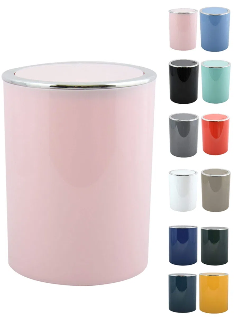 MSV - Papelera de baño Aspen - Pedal y tapa basculante - 6 L - Ø18,5 x 26 cm - Rosa claro - Diseño elegante - Ideal para baño, oficina y cocina