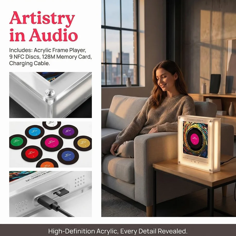 Imán magnético para refrigerador NFC, altavoz de canto de inducción, paquete de 9 calcomanías de sonido programables inteligentes con luces RGB, para decoración de escritorio de oficina y dispositivos