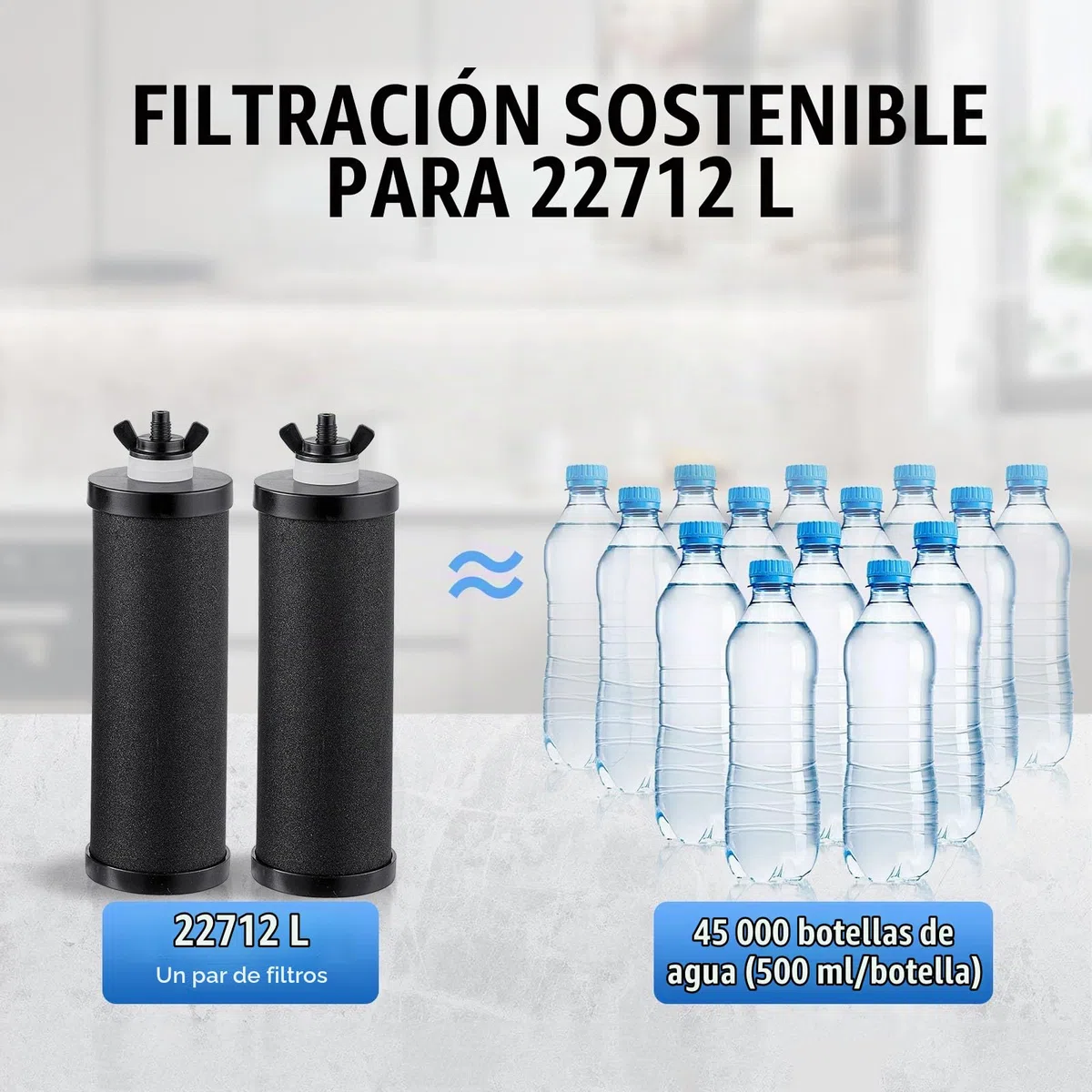 VEVOR Sistema de Filtración de Agua por Gravedad 8,5 L Acero Inoxidable 304 Filtro de Agua por Gravedad Reducción de Plomo y hasta 99% de Cloro con 2 Filtros de Agua, Grifo y Soporte para Hogar