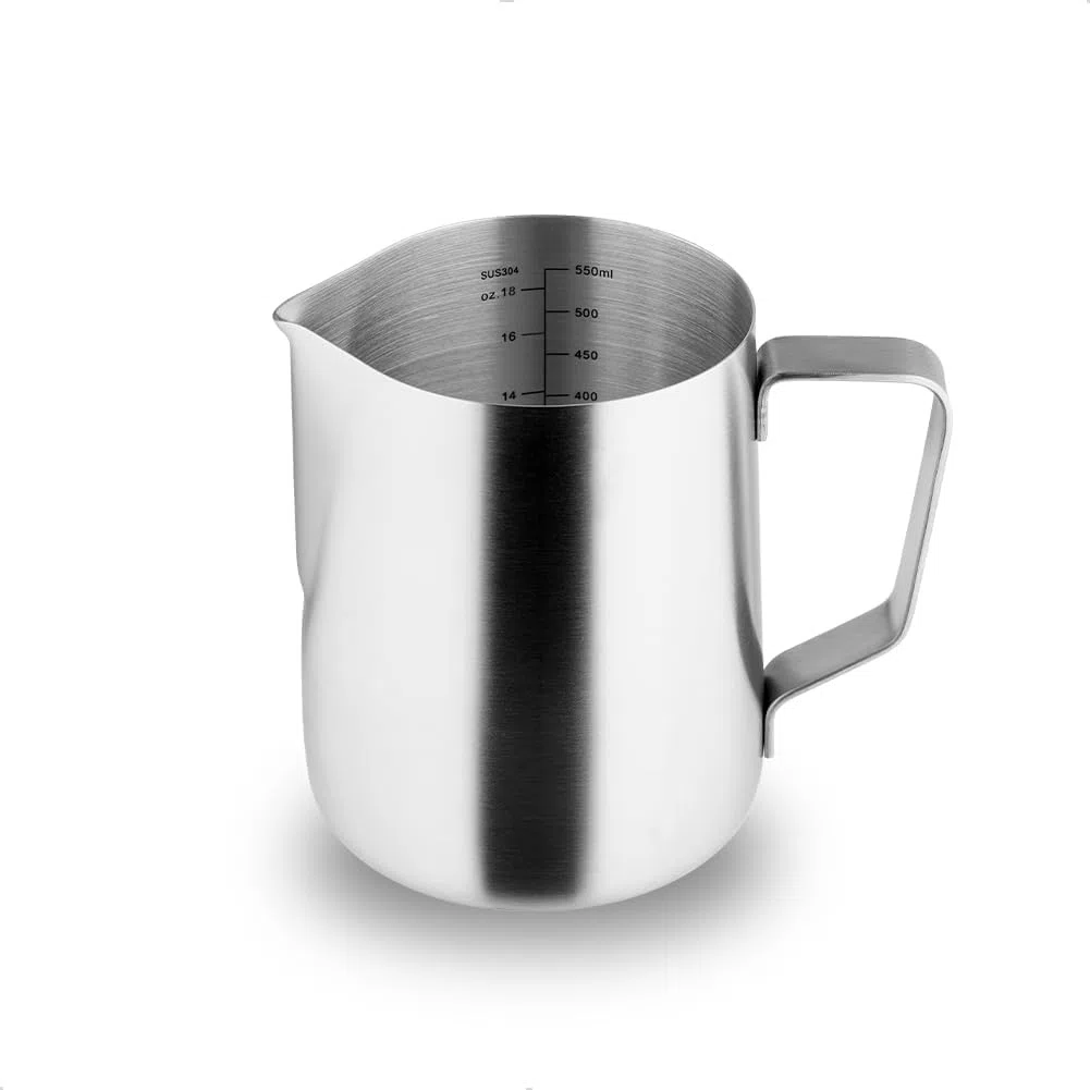 watchget Jarra de espuma de leche de acero inoxidable de 20 onzas/600 ml, jarra de vapor para capuchino, arte con leche, accesorios para máquina de café, jarra de leche, taza de espumador de café