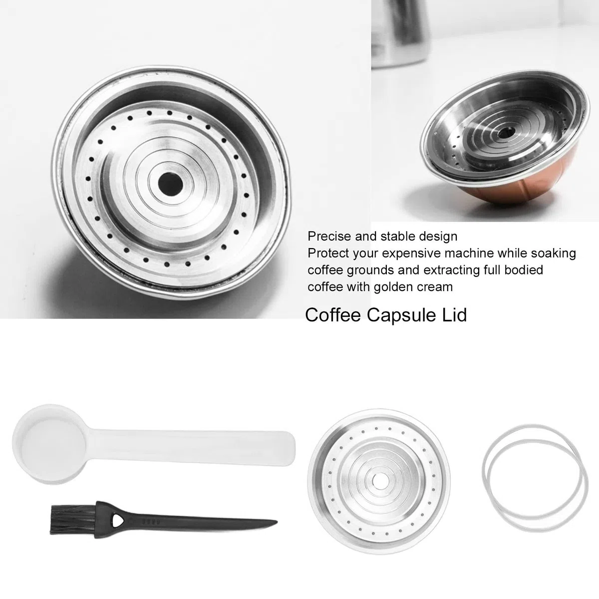 Tapa de Cápsula de café Reutilizable, Tapa de Cápsula de Acero Inoxidable 304 Tapa de Sello de Cápsula de café Recargable Reutilizable para Cápsulas Recargables con Pala y