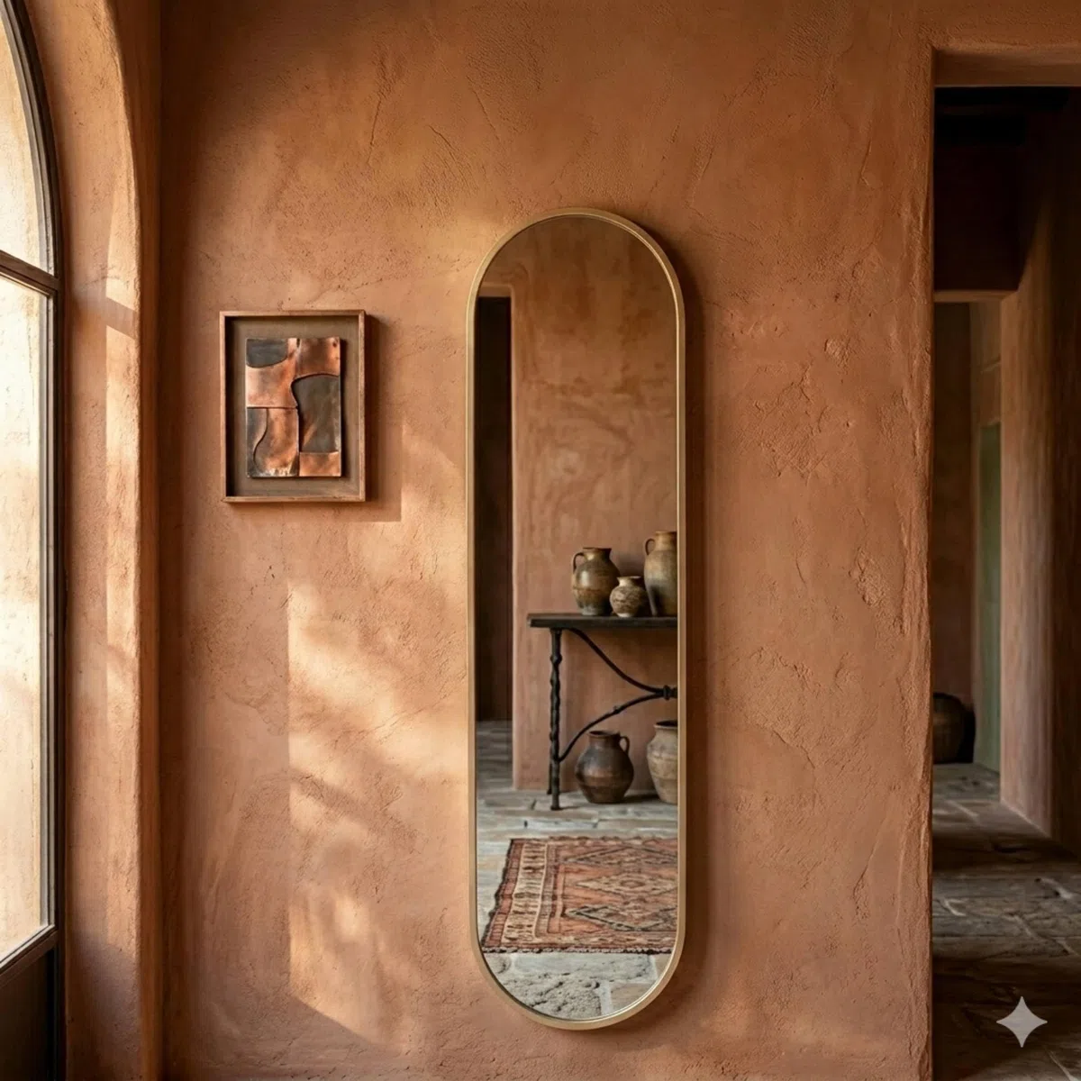 Well Home Espejo Ovalado 30x100cm Marco de Madera Clara, con Gancho Trasero para Pared, Ideal para Dormitorio o Pasillo