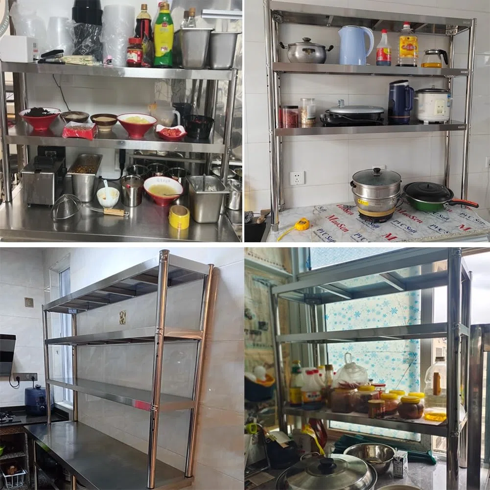 Estantes de acero inoxidable de 2/3 niveles, banco de trabajo portátil de metal y estante de pie para cocina y baño (70 x 30 x 60 cm, 2 capas) - Solución de almacenamiento duradera