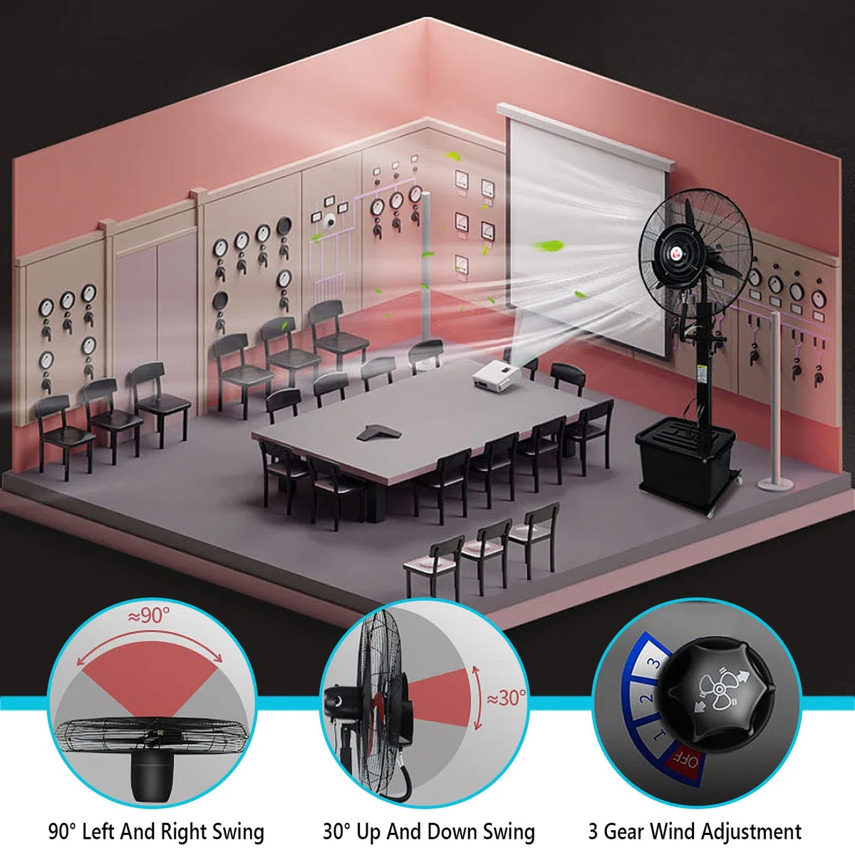Kit de ventilador de nebulización para exteriores con tanque de 11 galones, ventilador de pedestal oscilante ajustable para garaje y tienda