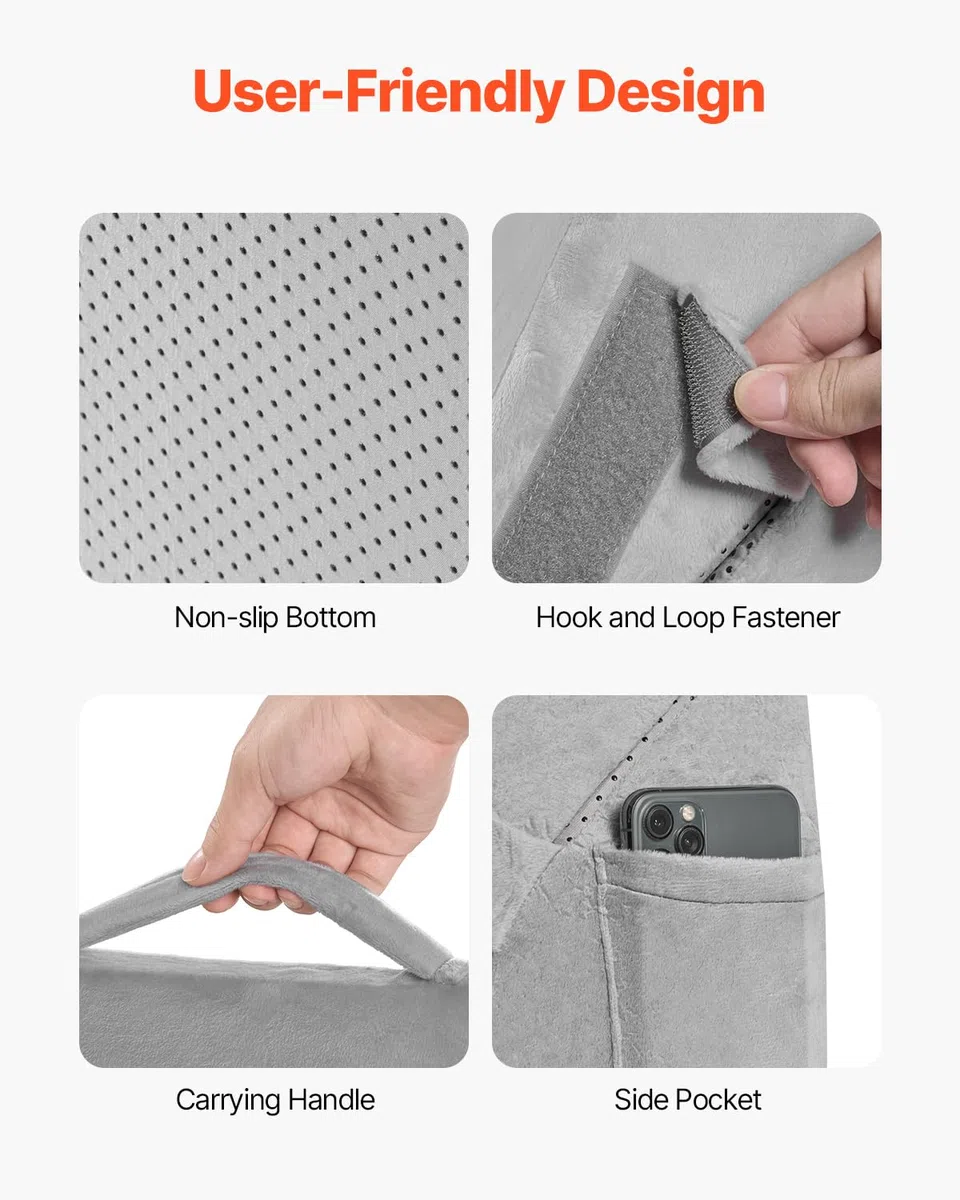 VEVOR Almohada de Cuña Ajustable, Ortopédica, Espuma de Alta Densidad 25D con Funda Suave y Lavable, Soporte Cómodo y Diseño Inclinado, Gris Claro, 56 x 56 x 30,5 cm para Leer, Televisión, Computadora