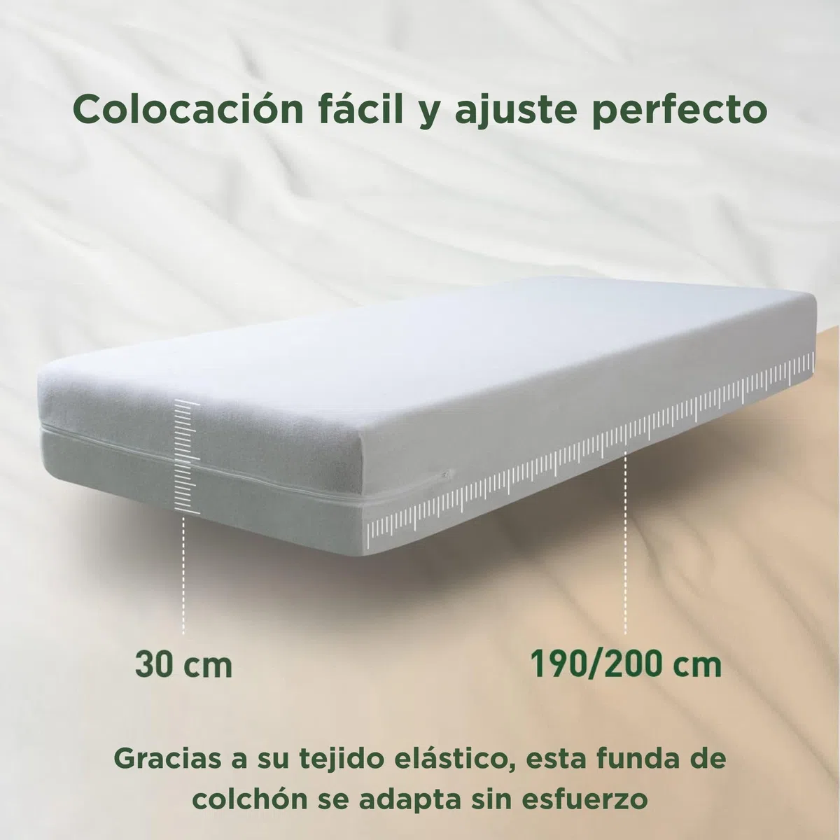 SAVEL - Funda de colchón elástica de algodón 120x190/200 cm | Cubre colchón con Cremallera | Protector de colchón Transpirable y Ajustable | Blanco