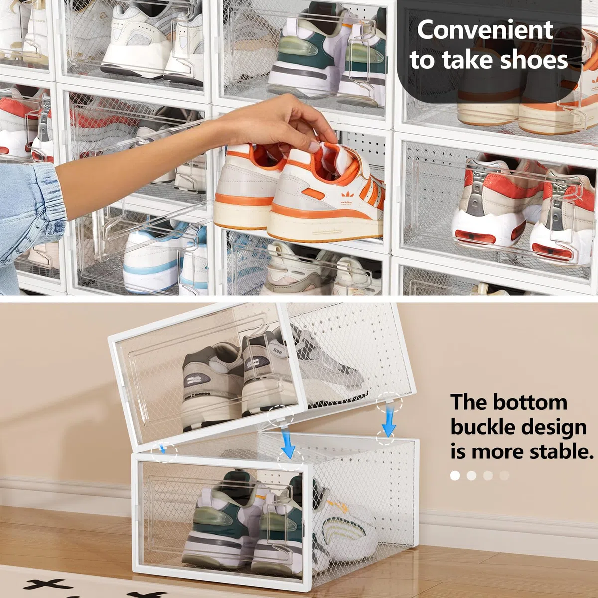 Caja de zapatos – 12 cajas de almacenamiento de zapatos, organizador de zapatos apilable de plástico transparente, zapatero con puertas para mujeres/hombres, almacenamiento de zapatos para Reino Unido