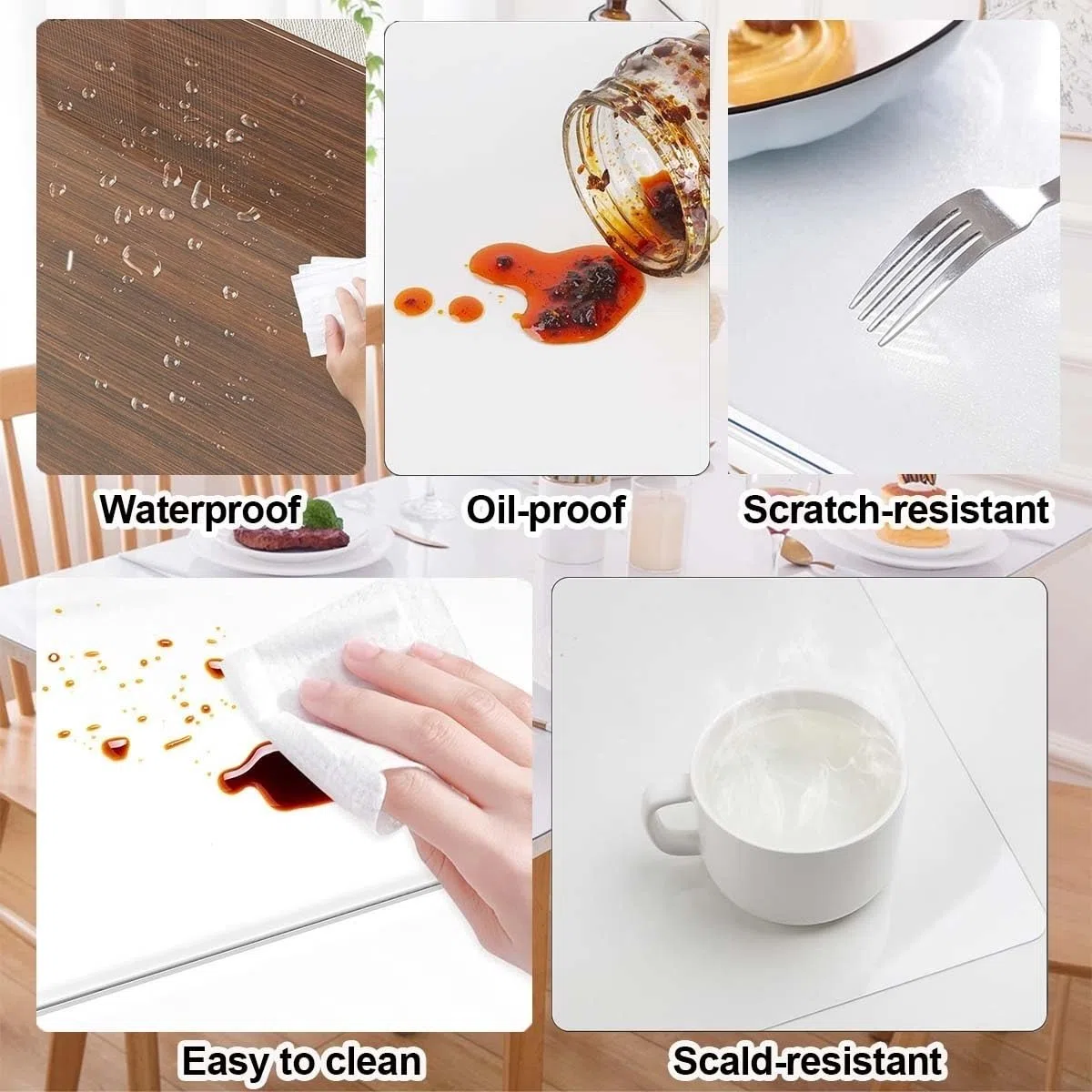 Mantel de PVC transparente de 2 mm, funda de plástico impermeable para escritorios de cocina y oficina, protector de mesa de 100 cm x 150 cm, fácil de limpiar, elegante decoración de mesa de comedor