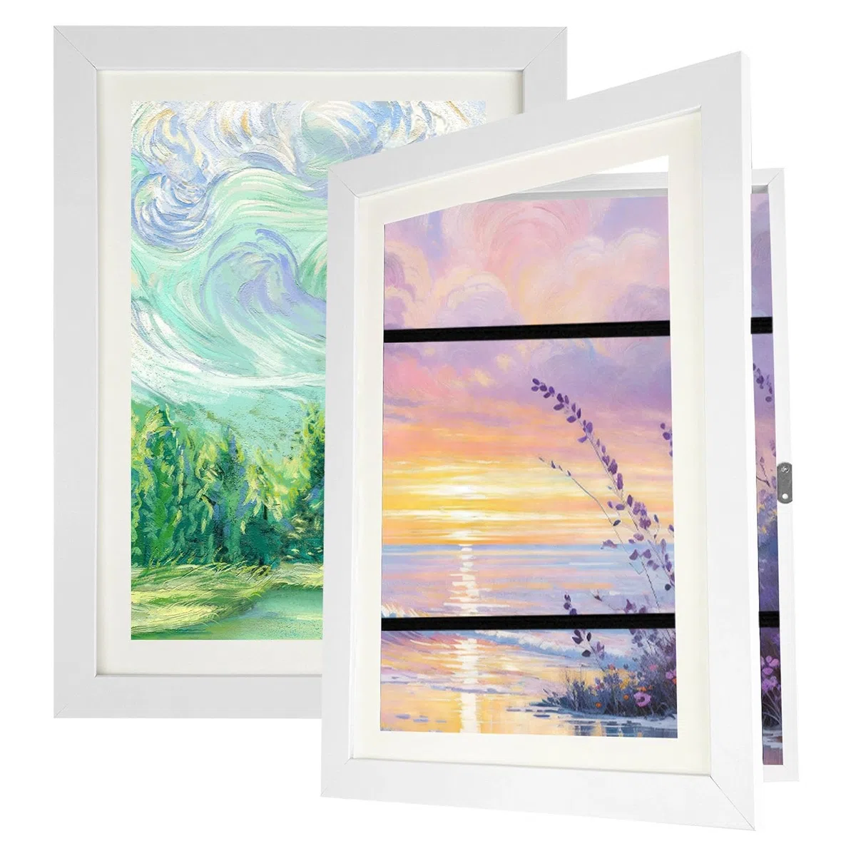 2 Piezas Marcos para Cuadros, Marco Fotos Niños A4 para Dibujos Infantiles, Doble Cara Magnetico, Hasta Multiple Puzzle y Proyectos de Arte, para Infantil Decoración de Guardería(Blanco)