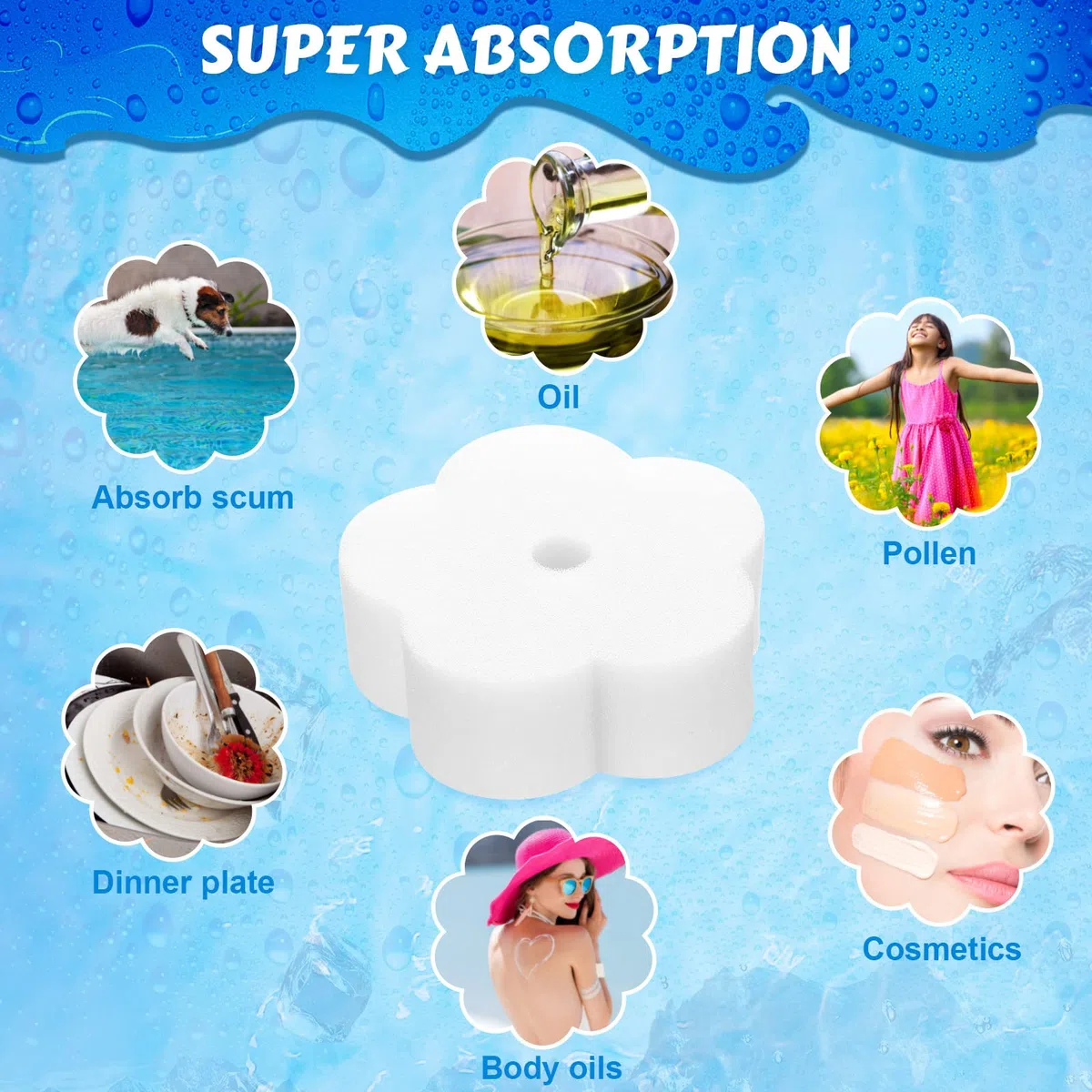 40 Esponjas de Escoria Absorbente de Aceite Herramientas de Limpieza de Esponja de Aceite Esponja de Escoria de Filtro para Bañera de Hidromasaje, Piscinas y SPA (Estilo Florete)