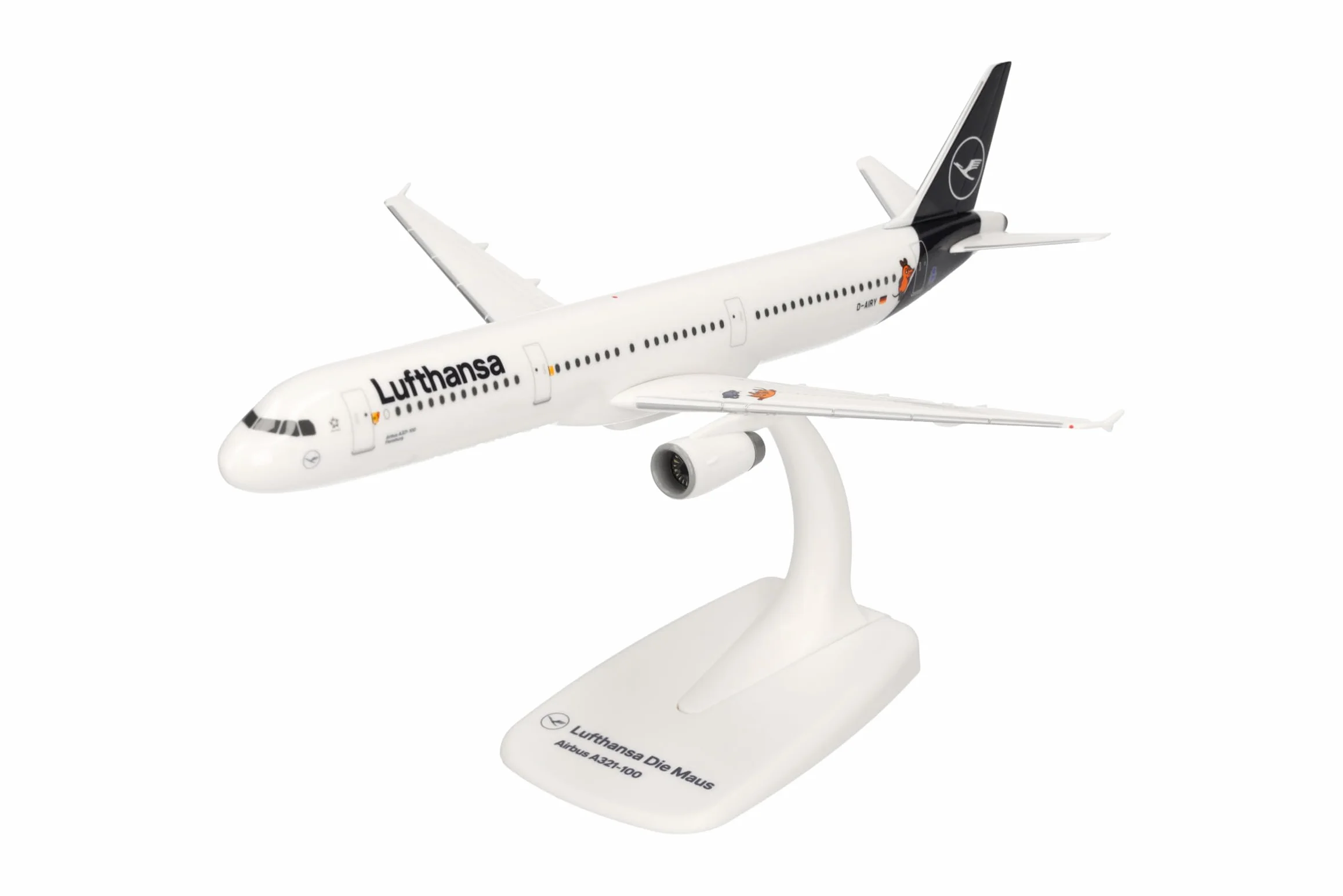 Herpa 612432 - Airbus A321, El Ratón, biplano de Lufthansa, Alas, aeromodelismo con Soporte, construcción de maquetas, Modelos en Miniatura, Objeto de colección, Encaje a presión, Multicolor