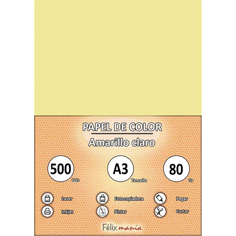 Pack 500 Papel de Color Tamaño A3 80g Amarillo