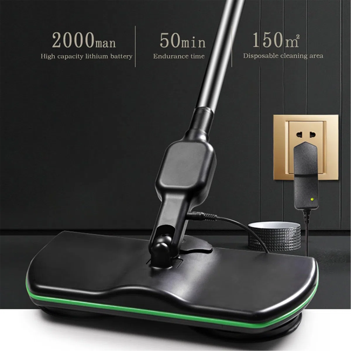 Fregona Electrica Sin Cable, Piso Portátil Mopa Giratoria, Recargables Trapeador de La Limpieza del Piso del Hogar con 2 Almohadillas de Microfibra y 2 Almohadillas para Pulir
