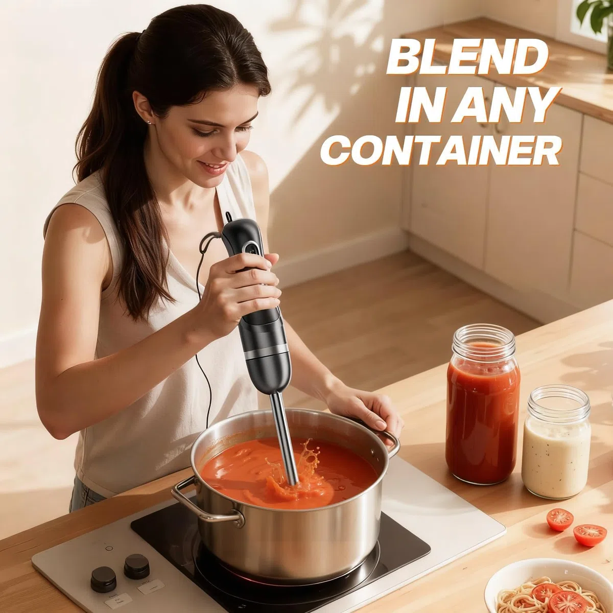 BESROY Batidora de Mano 1100W, Batidora de Inmersión Eléctrica con 2 Velocidades + Turbo, Acero Inoxidable, Apta para Lavavajillas, Batidora de Brazo para Papillas, Smoothies & Gazpacho, Negro