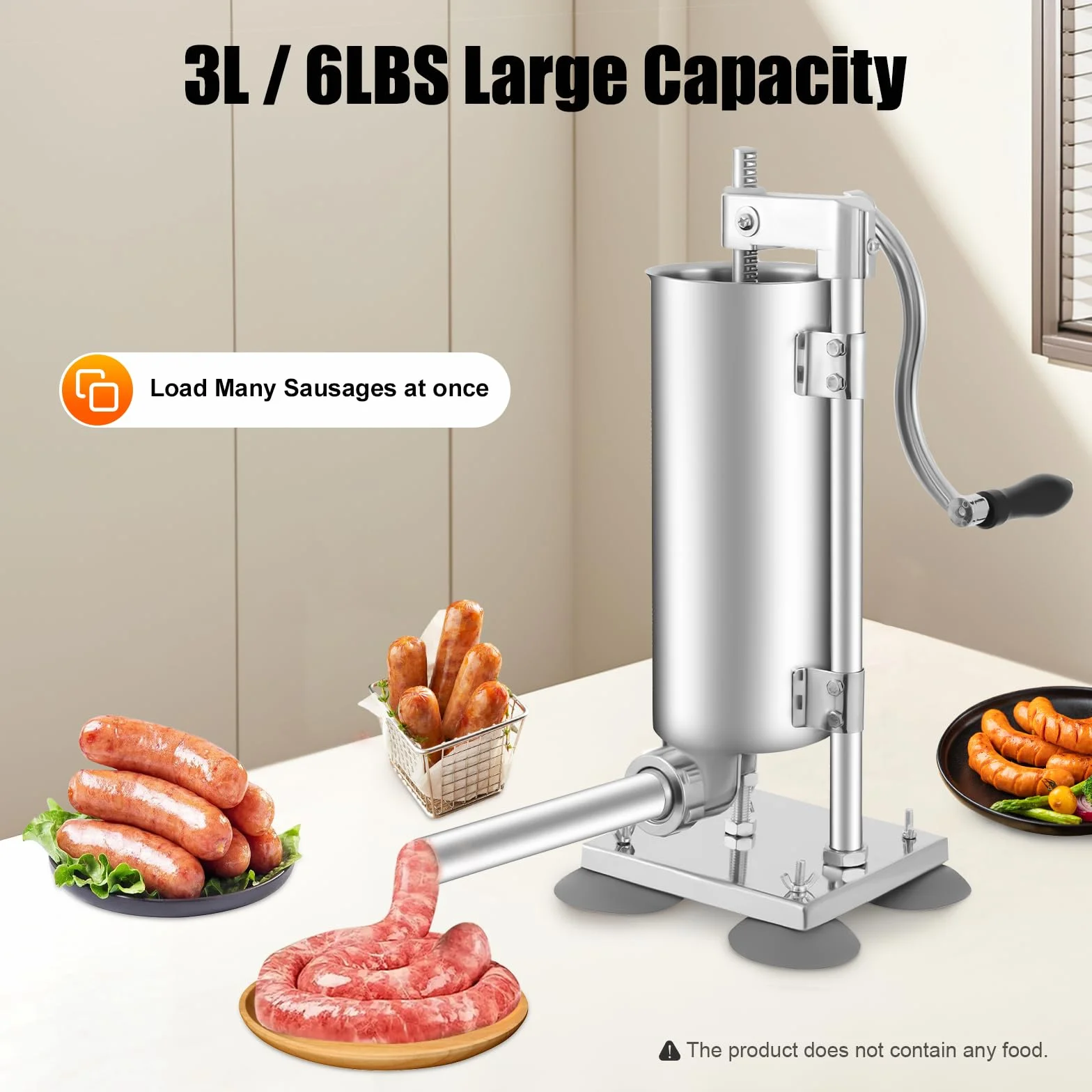 Relleno de salchichas de 3 l/6 libras, cocina manual de salchichas tiene seis tamaños diferentes de tubo de llenado, prensa de salchichas se puede utilizar como equipo de té o equipo de restaurante