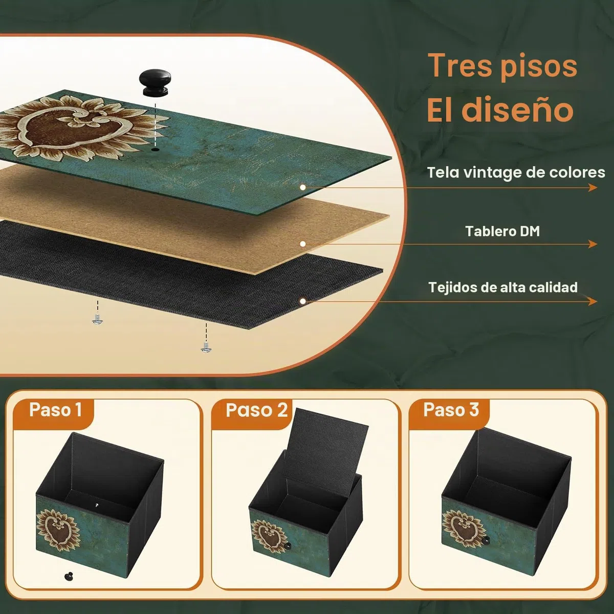Cómoda para Dormitorio Adulto, Cómoda de 5 Cajones Chifonier Mueble de Almacenaje Tocador Bohemio Mueble con Cajones, Mueble de Salón Almacenaje, Mueble de Pasillo (5 cajones)