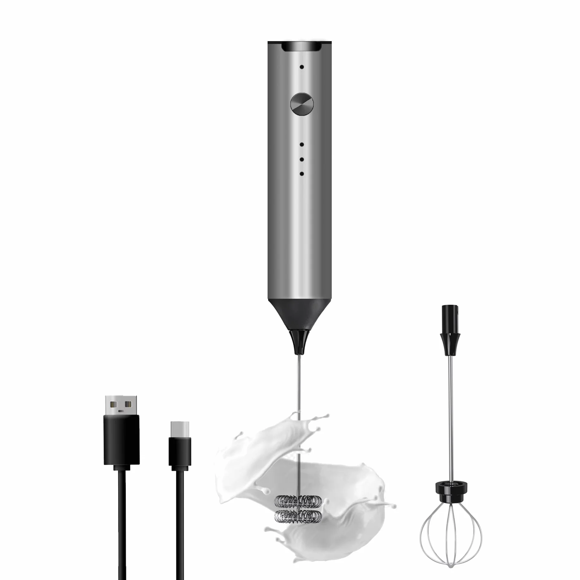 Espumador de leche portátil,batidora eléctrica recargable tipo C con 2 varillas