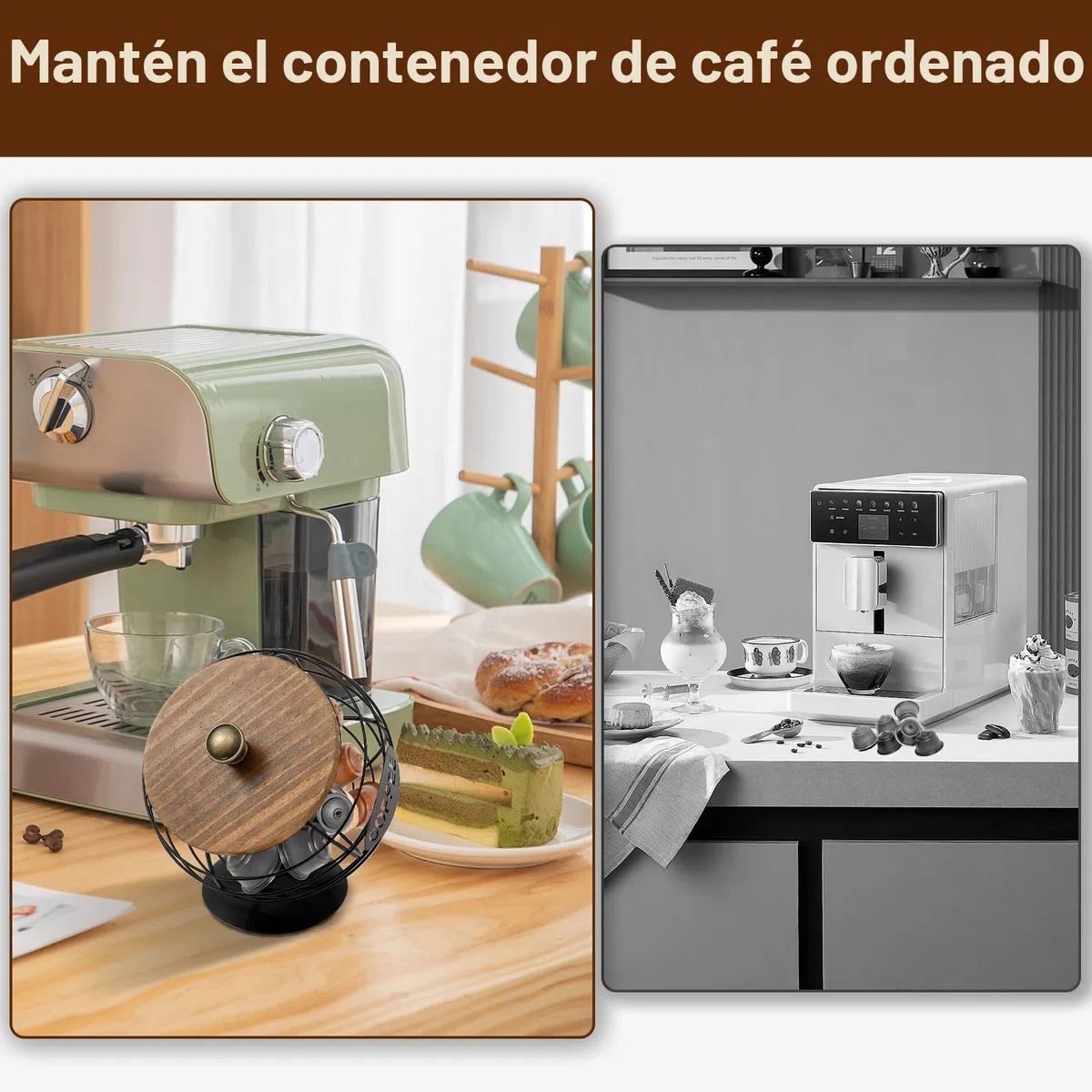 Cesta con Tapa para Cápsulas de Café, Moderno Soporte de Metal de Gran Capacidad para Expreso (Negro)