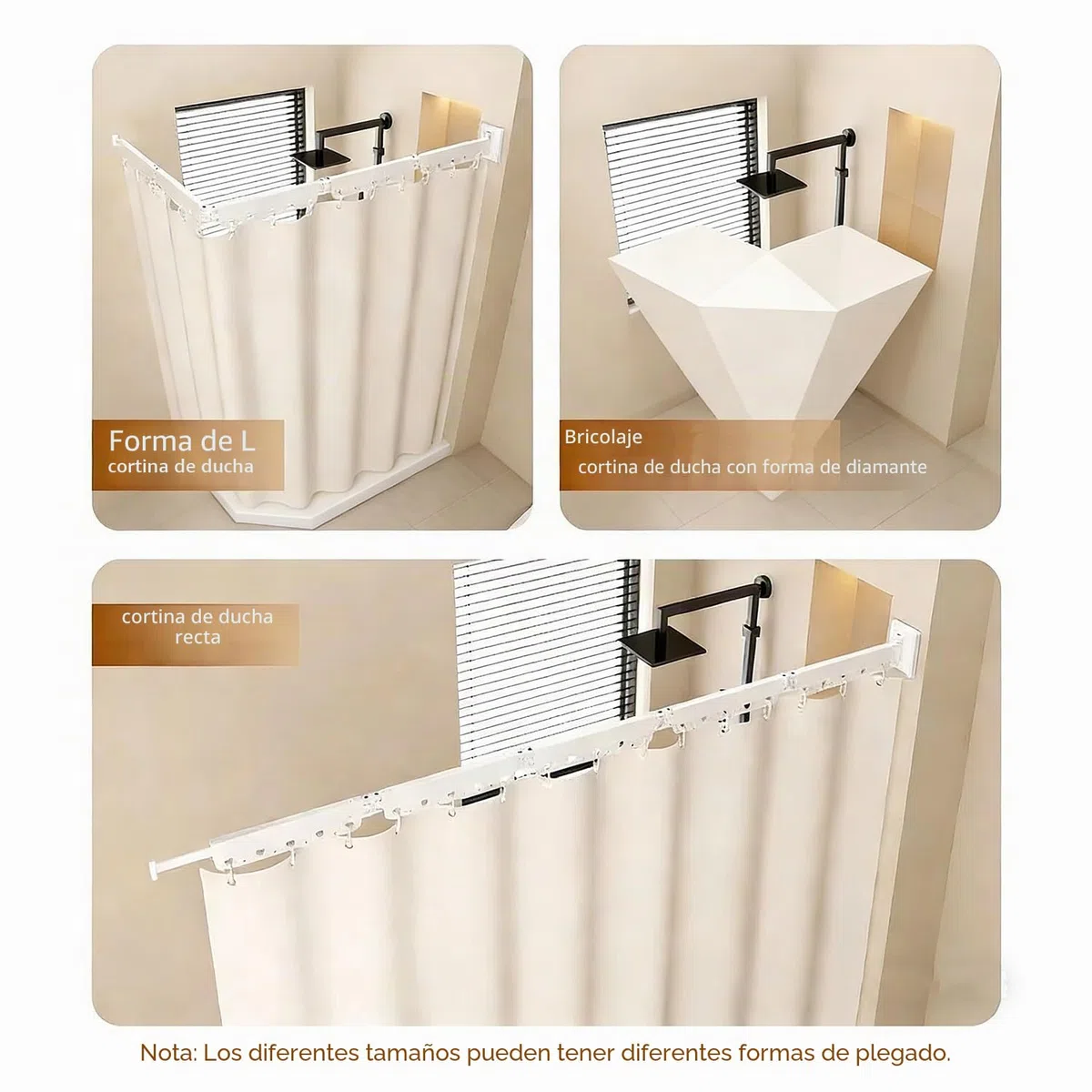 Cortina De Ducha Sin Taladrar Con Ventosa,Barra Cortina Ducha Con Ángulo Ajustable,Cortina Baño Fijación Con Ventosa,Impermeable Antimoho Para Esquinaesquina/Hotel/Baño(Blanco,92cm,3 Pieghe)