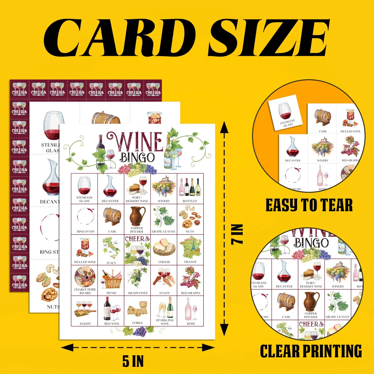 Juego de bingo de vino, tarjetas de juego de fiesta de cata de vino para adultos, 24 jugadores, actividades de alegría para familiares, amigos, bodega, despedida de soltera o despedida de