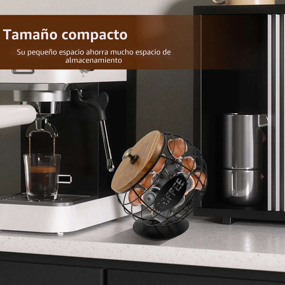 Cesta con Tapa para Cápsulas de Café, Moderno Soporte de Metal de Gran Capacidad para Expreso (Negro)