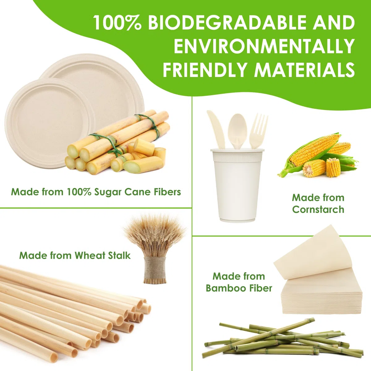 Juego de 400 platos de papel compostables