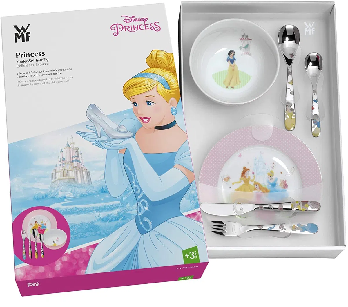 Regalo Grabado - Cubiertos Infantiles Personalizados WMF | Princesa Disney | Acero Inoxidable 18/10 | Nombre y Fecha Grabados | Cuchillo, Cuchara y Tenedor | Apto Lavavajillas
