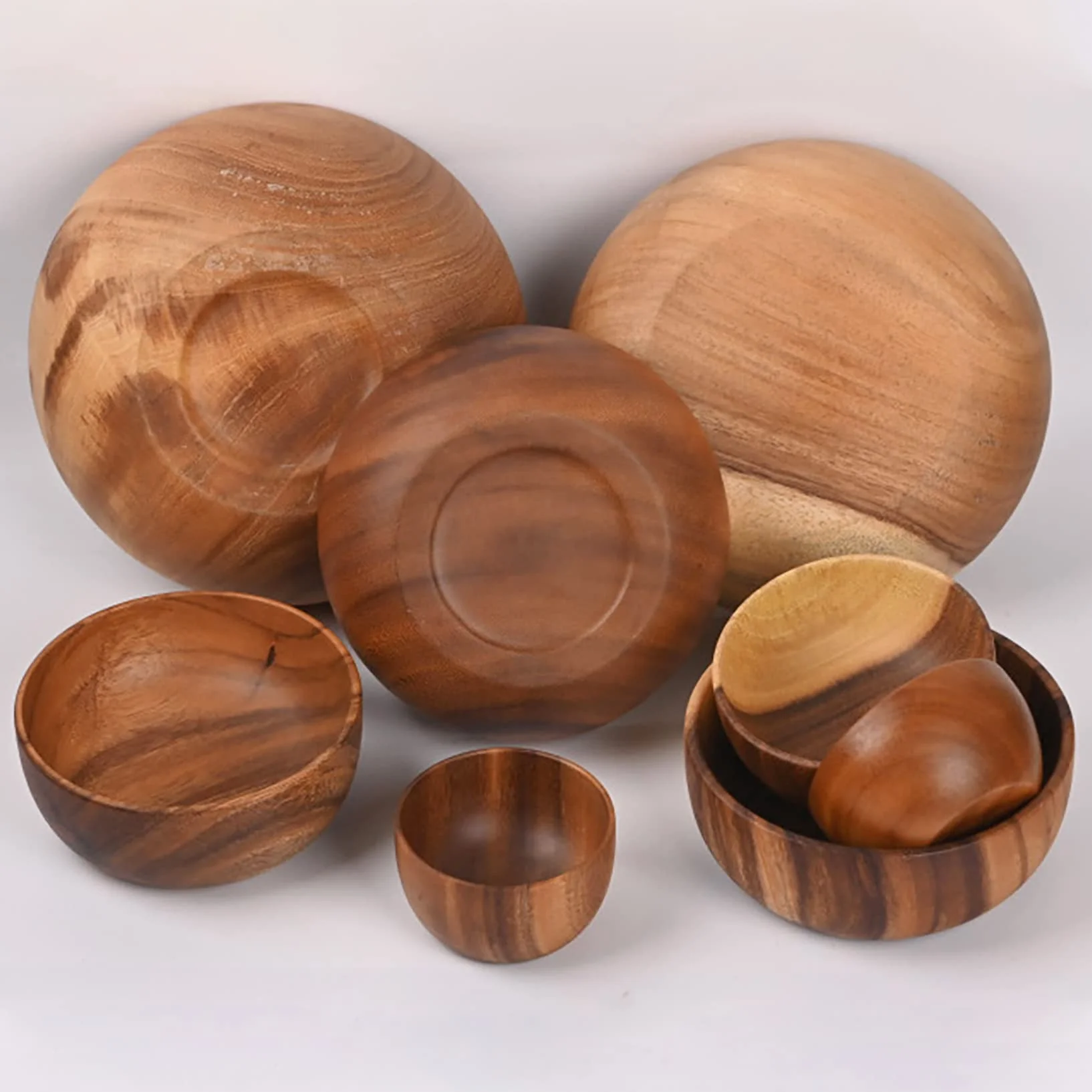 Ensaladera de madera de gran tamaño (26 cm x 7,5 cm), con juego de cuchara y tenedor de madera (26 cm x 6,8 cm), cuenco de madera de acacia, cuencos grandes de madera para servir