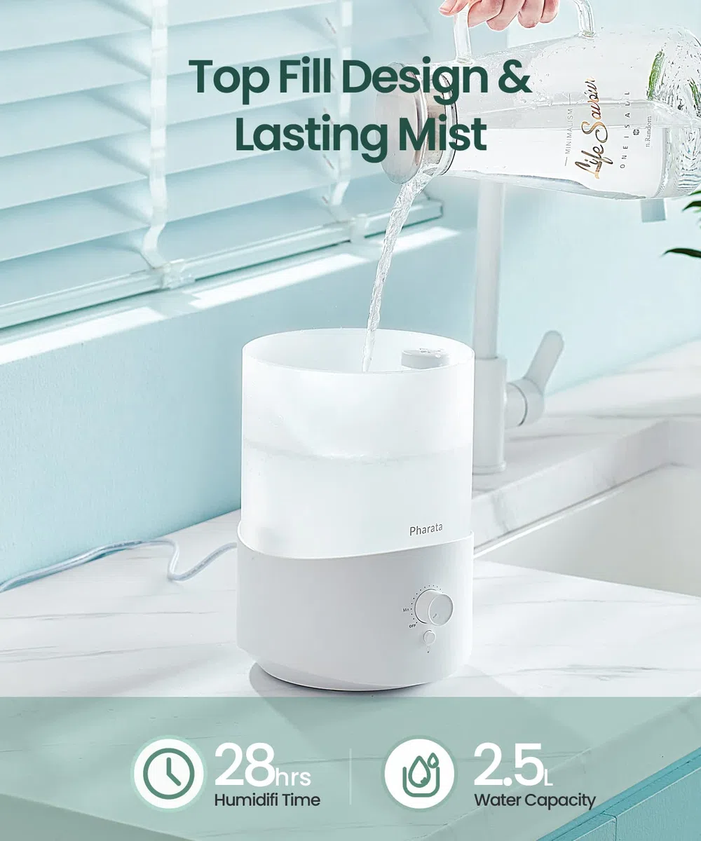 Pharata Humidificador de niebla fría de 2,5 L (blanco)