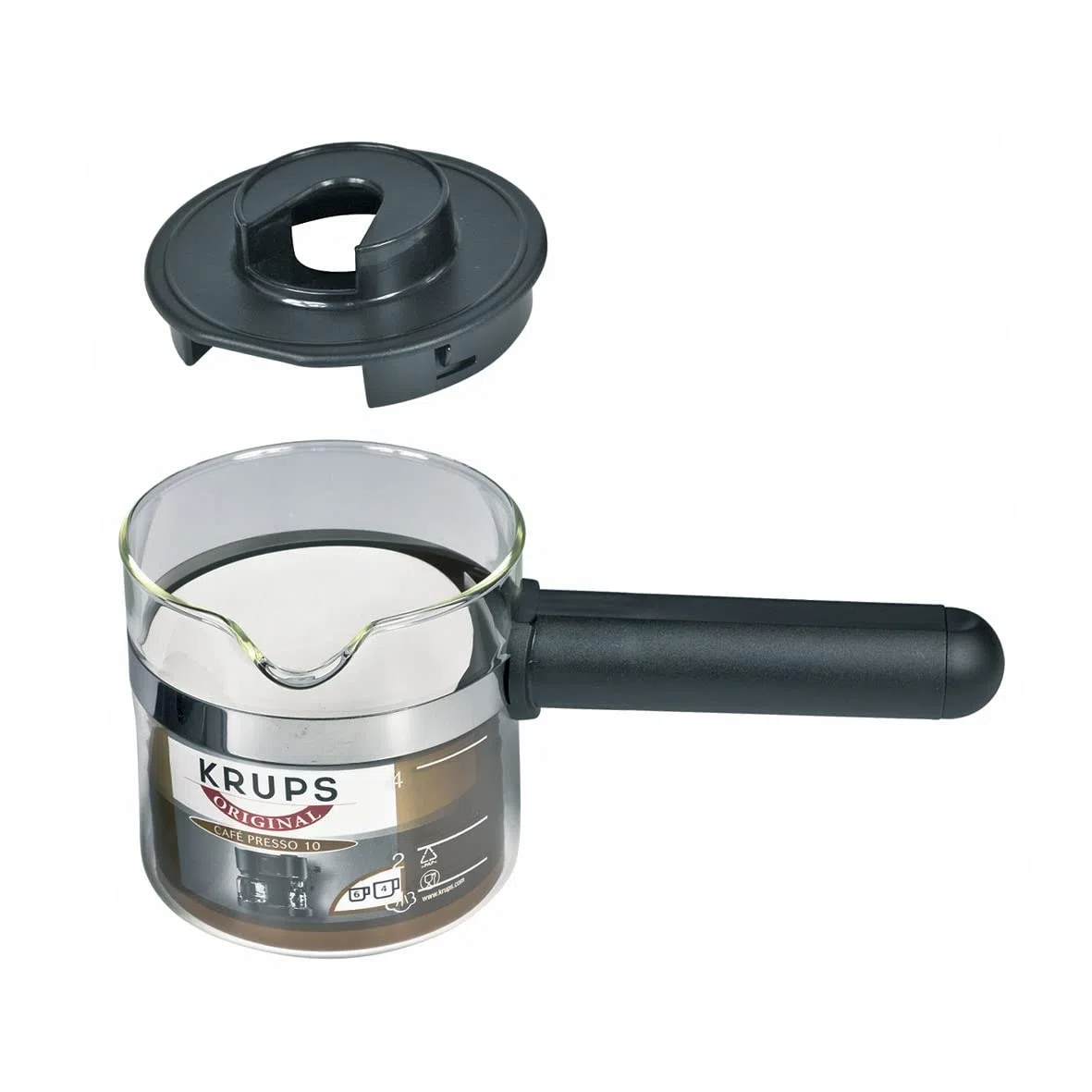 Krups F0274200 Jarra de café de vidrio Cafetera espresso Máquina de café de plástico de vidrio negro transparente Máquina de café espresso utilizada en EspressoPrego CafePresso10Plus y más