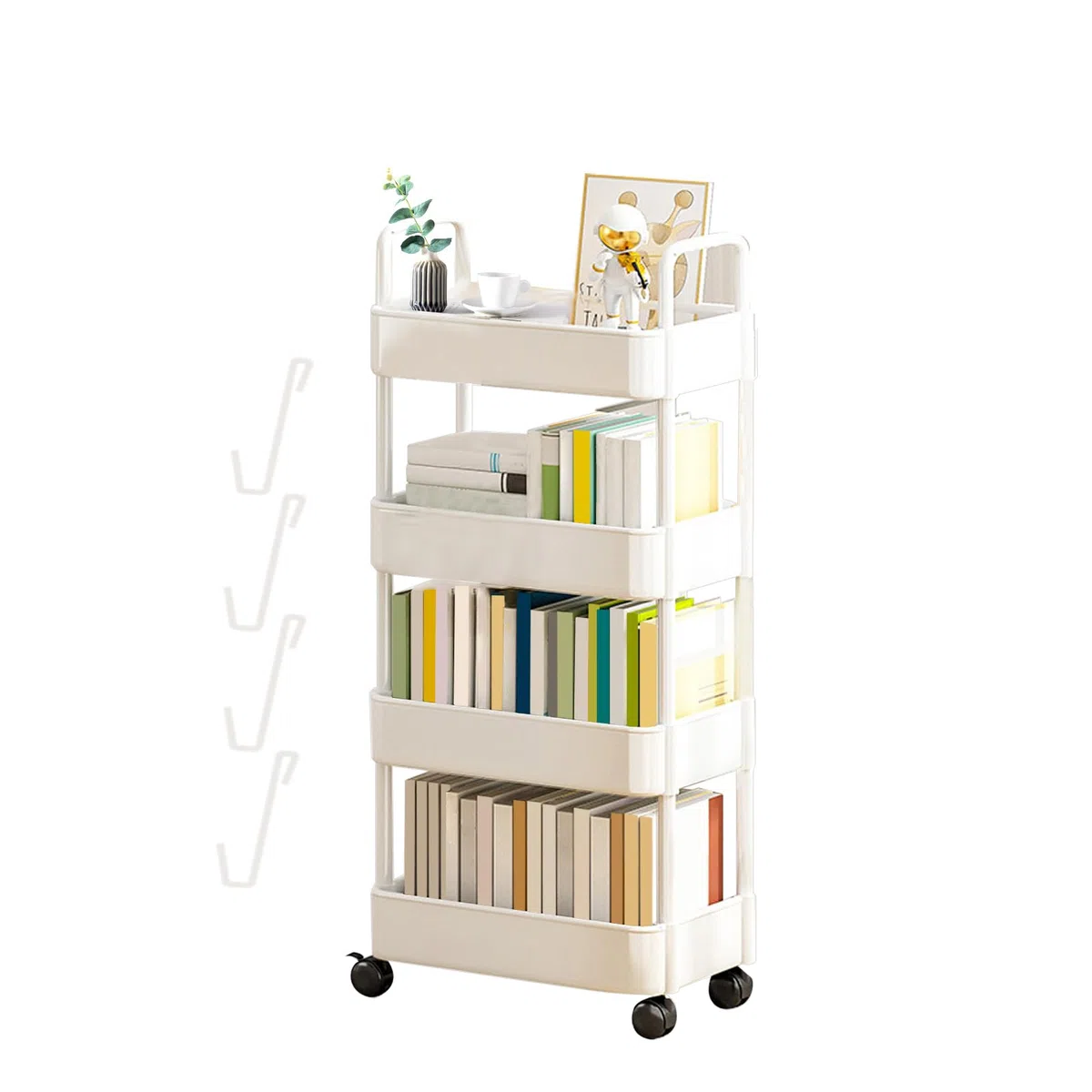 Carro Almacenamiento | Organizador Carrito rodante para Libros - Carro Almacenamiento con Estante 3/4 Niveles, Organizador Almacenamiento móvil con Ruedas