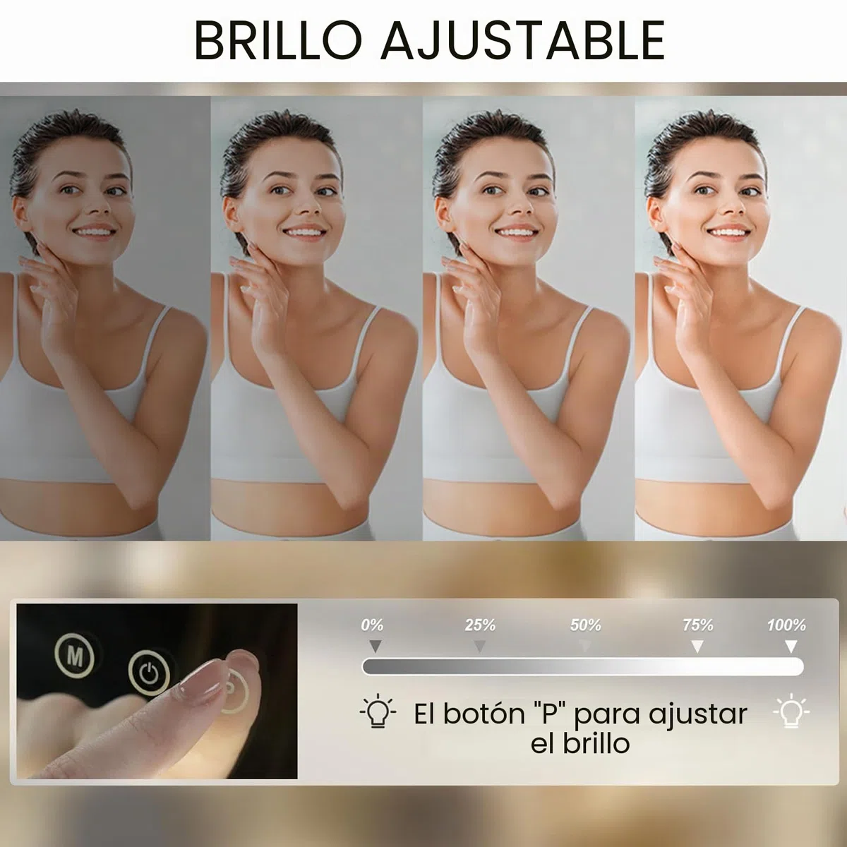 Espejo de Maquillaje con iluminación, Espejo de Hollywood con luz LED, Regulable, Espejo cosmético, 3 Modos, 50 x 40 cm, Espejo de Mesa con USB 10 aumentos, para Dormitorio y tocador