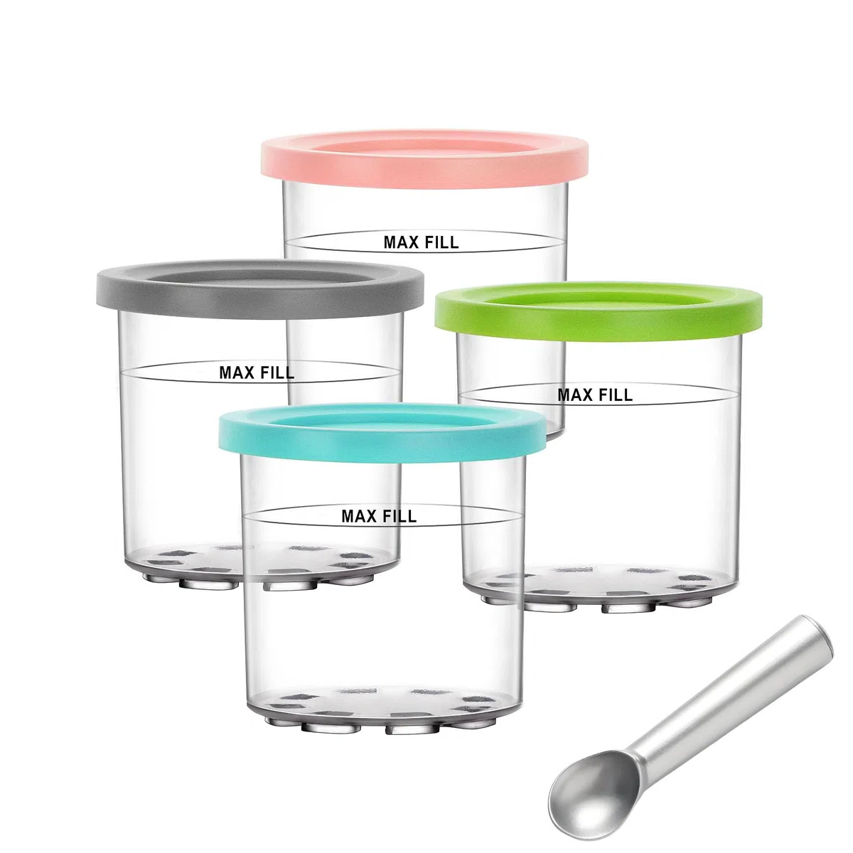 4 Recipientes de Helado para Ninja Creami, Para Ninja Creami Ice Cream Maker NC301 NC300 NC299AMZ NC305A NC301CO Series, Con tapa y cuchara, 453ml, Sin BPA, Apto para lavavajillas