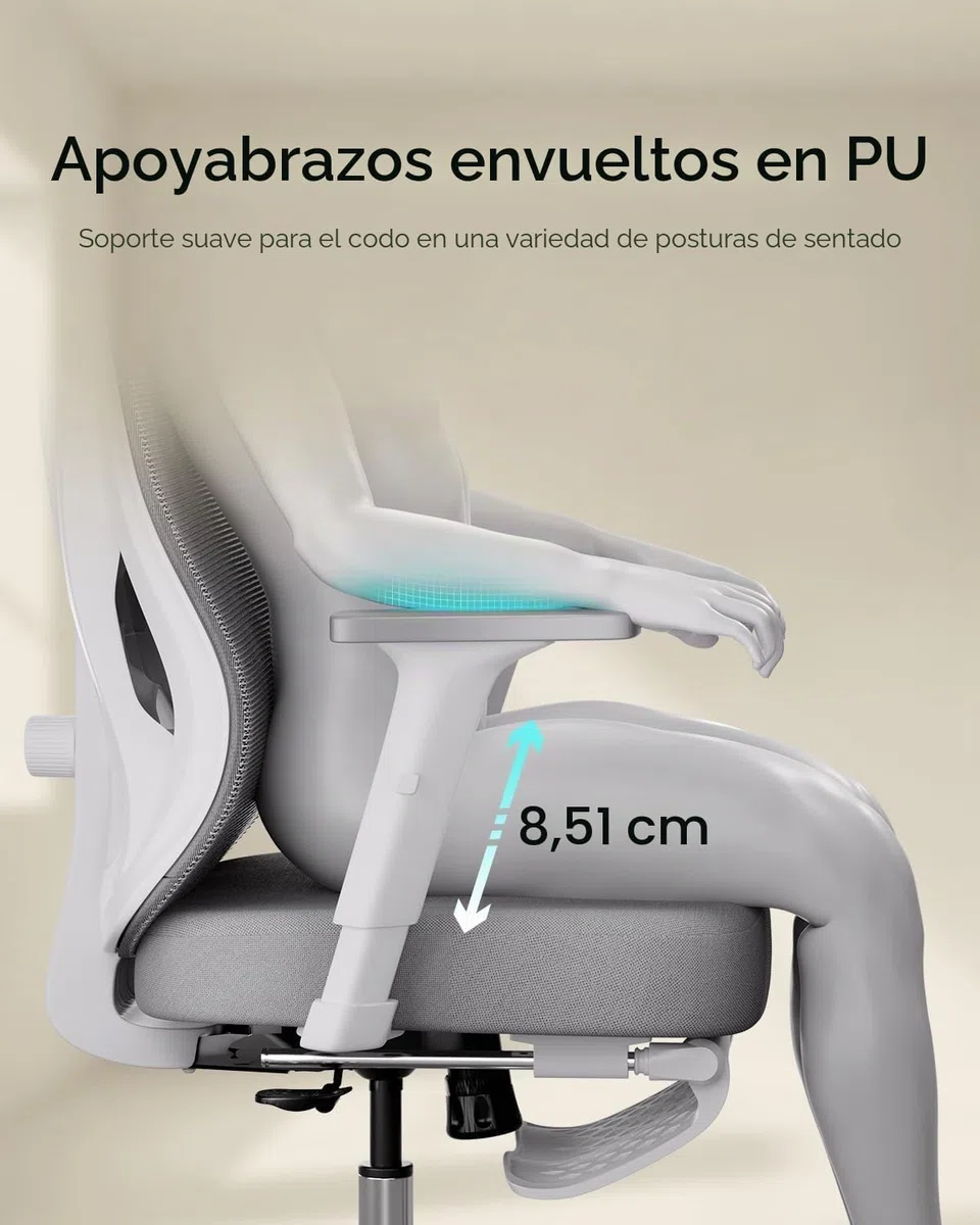 Hbada P5 Silla de Oficina ergonómica con Soporte Lumbar Ajustable, cojín elástico Transpirable, reposabrazos Ajustables y reposacabezas, Reposapiés Integrado, Negro (Aluminium, Blanco)