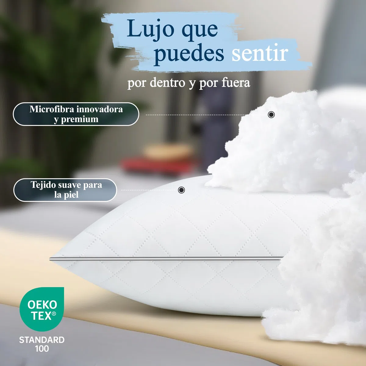Orange Wave Almohadas 50x70 cm Pack de 2 – Microfibra hipoalergénica, Suaves y Transpirables, certificadas Oeko-Tex, Ideales para Dormir cómodamente