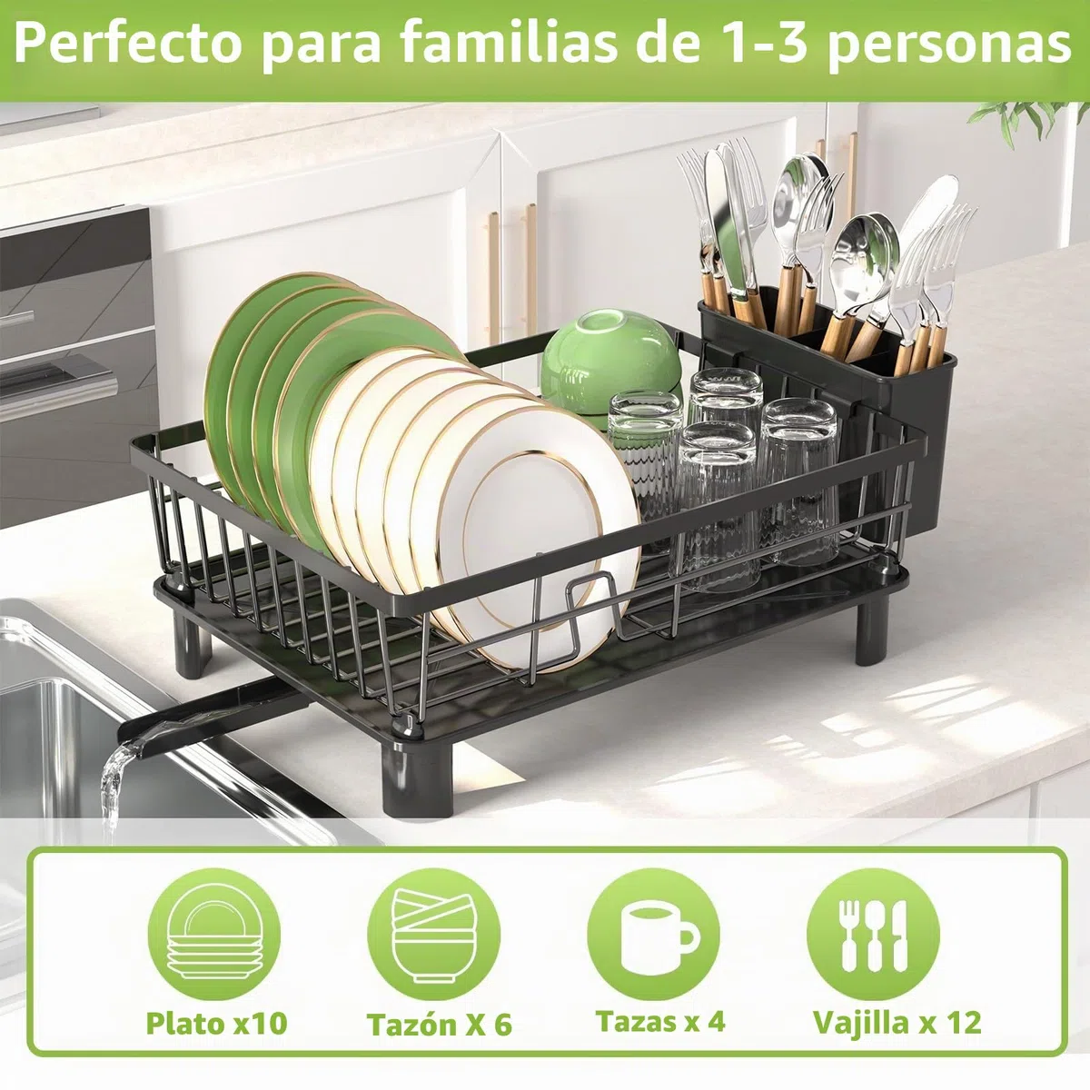 Escurridor de Platos,Escurreplatos de Acero Inoxidable con Drenaje Automático,Escurreplatos sobre Fregadero con Portautensilios und Boca de Vaciado Giratoria,Dish Drying Rack