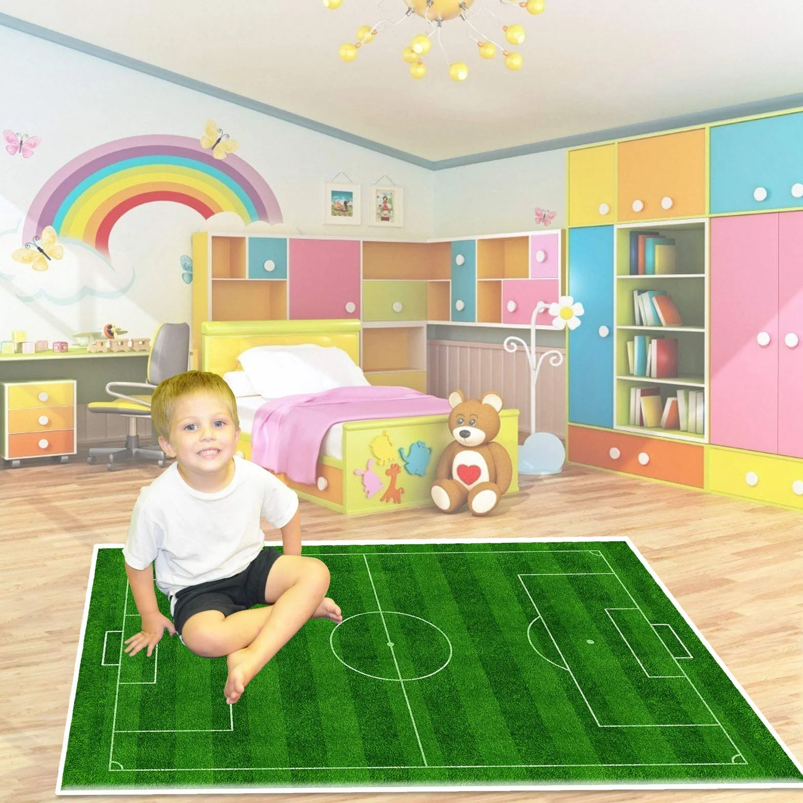 Alfombra de fútbol, Alfombra de Juego para niños y niñas (80 x 120 cm), Color Verde