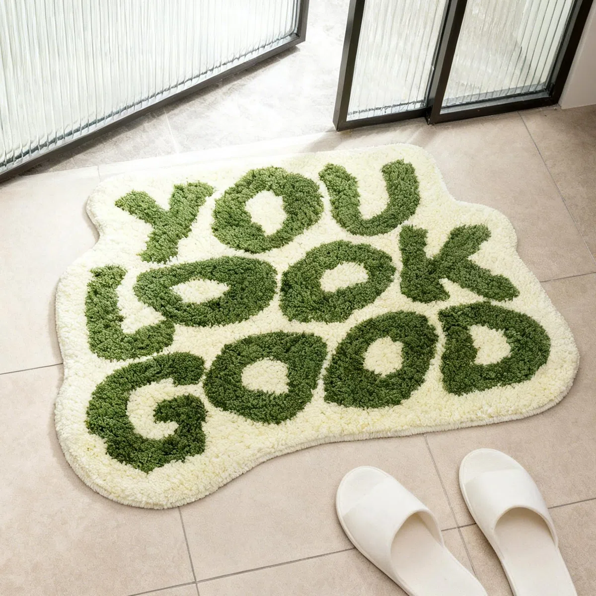 Alfombra Baño Divertida,Alfombra Antideslizante Lavable Creatividad,Alfombrilla de Pelo Medio Alfombrilla de Ducha Absorbente,Tapete Casa de Baño,54x64cm Verde