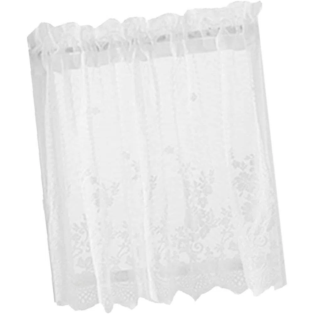 POFET 4 Paneles de Encaje Bordado Ventana Pequeña Voile Gasa Volante de Escalones para Cocina, Café, Medias Cortinas con Volante para Decoración del Hogar, etc. 74x61cm, Blanco