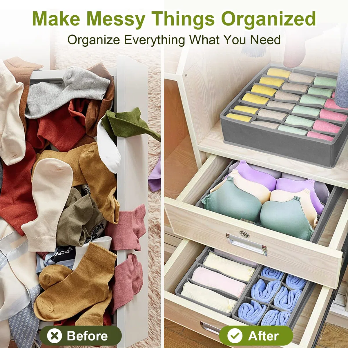 Organizador Cajones Juego de 8 Cajas Almacenaje Plegables de Tela Para Guardar Ropa,Organizador Ropa Interior,Organizadores de Cajones No Tejidos para Sujetadores,Calcetines,Bufandas- Gris Oscuro