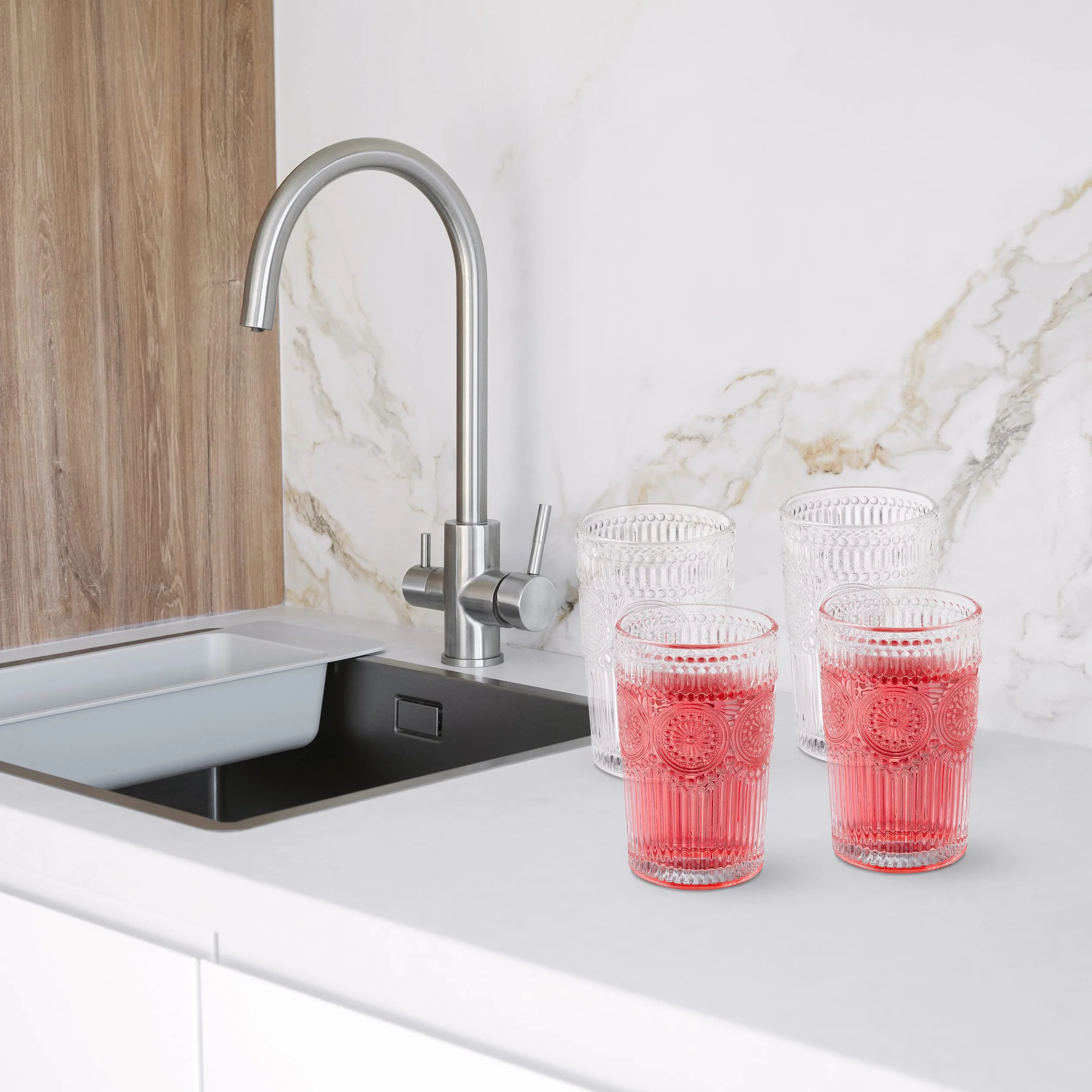 Relaxdays Vasos Vintage, Set 4, Aptos para Lavavajillas, 400 ml, Cristalería Retro, Agua, Zumo, Limonada, Transparente