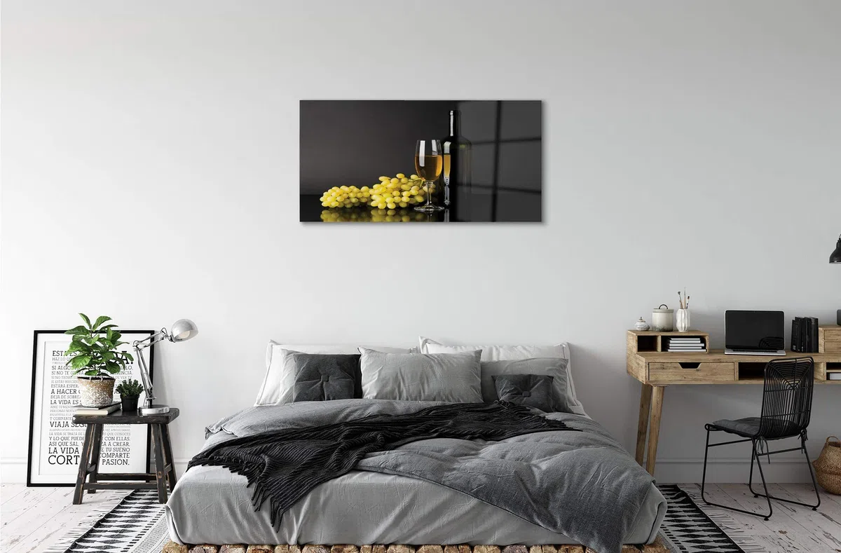 Tulup Cuadro de Cristal 120x60cm Impresa Decoración De Pared Mural Vino - Botella de la Fruta
